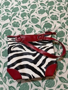 Zebra Print Crossbody Bag with Red Trim